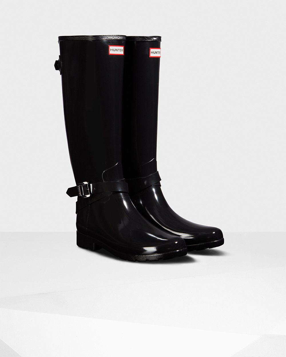 Hunter Refined Adjustable Gloss Tall Rain Boots - Buy Online Womens Black - YNAEGJ254